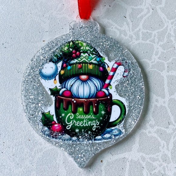 Festive Gnome Holiday Ornament with Red Ribbon - Picture 1 of 4